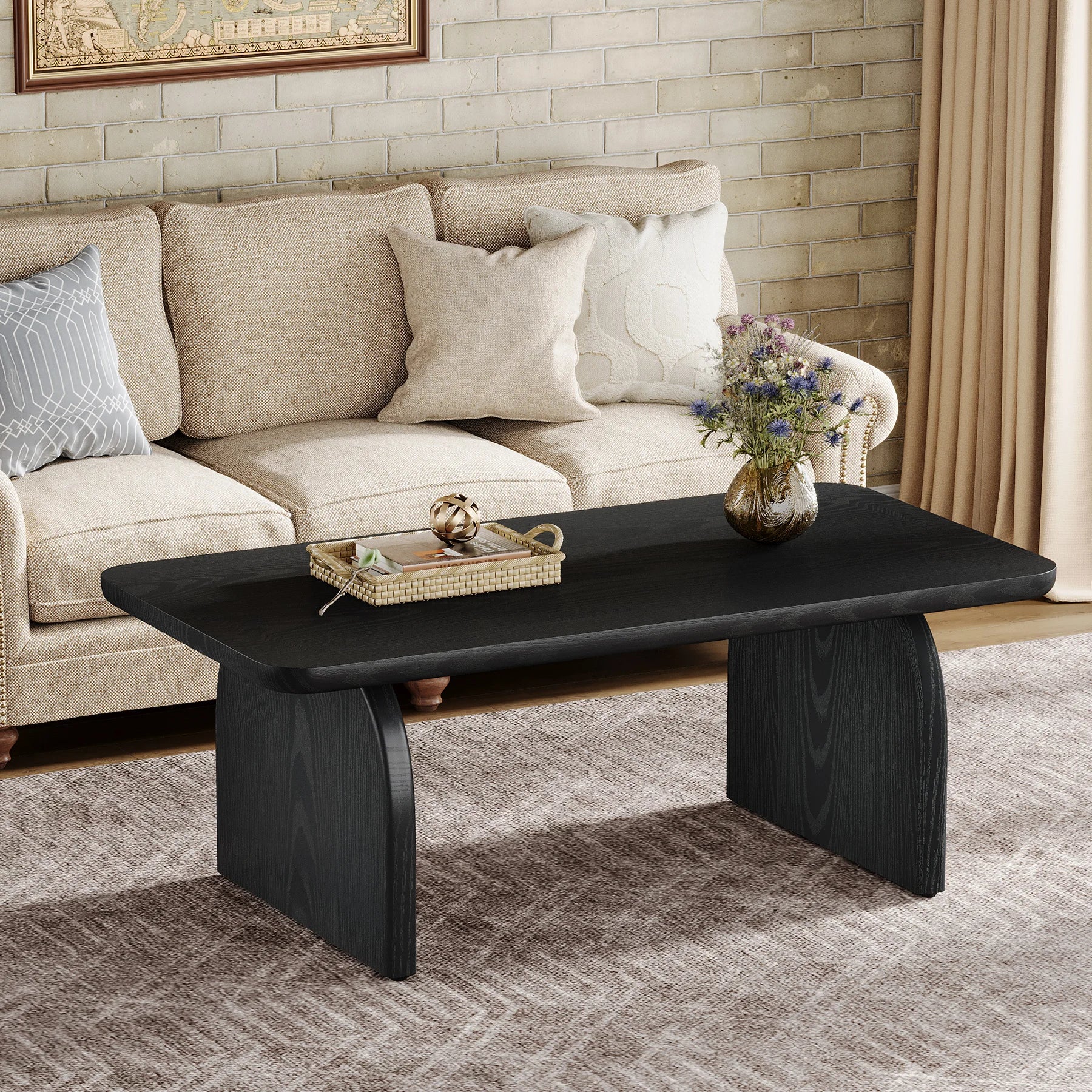 Tribesigns Farmhouse Rectangular Coffee Table, 47.24-Inch Engineered Wood Center Cocktail Tea Table with Sturdy Base Brielle & Oak