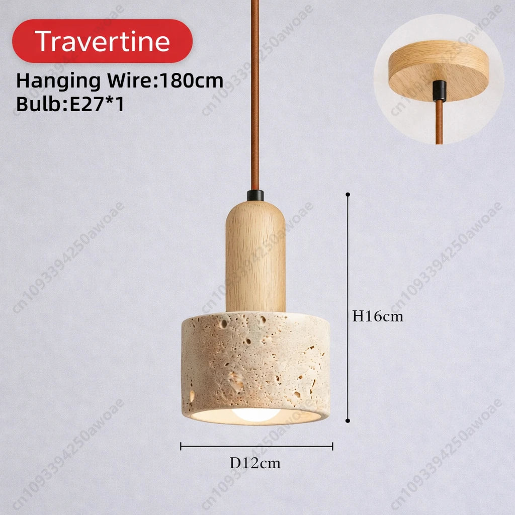 Modern Natural Stone Pendant Light, Travertine/Marble/Terrazzo/Calacatta Stone Hanging Lamp for Kitchen Island Bedroom Bedside
