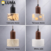 Modern Natural Stone Pendant Light, Travertine/Marble/Terrazzo/Calacatta Stone Hanging Lamp for Kitchen Island Bedroom Bedside