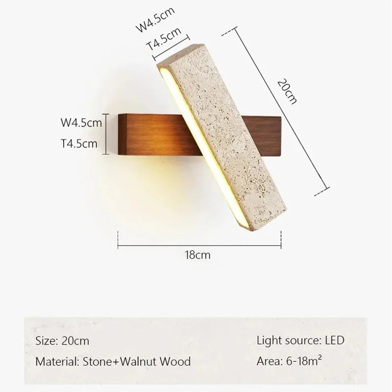 Wabi-Sabi Yellow Travertine Stone Wall Light Rotable With Pull Chain Switch LED Wood Decor Stone Lamp for Bedside Corridor Foyer