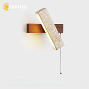 Wabi-Sabi Yellow Travertine Stone Wall Light Rotable With Pull Chain Switch LED Wood Decor Stone Lamp for Bedside Corridor Foyer