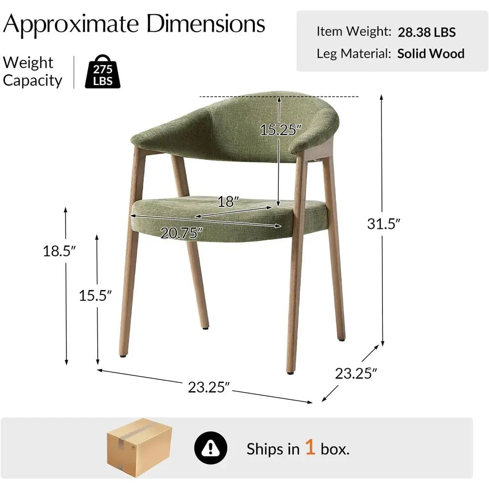 Green Wooden Upholstered Dining Chairs Set of 2 with Armrests, Curved Backrests, and Wood Legs for Kitchen, Living Room Accents Brielle & Oak