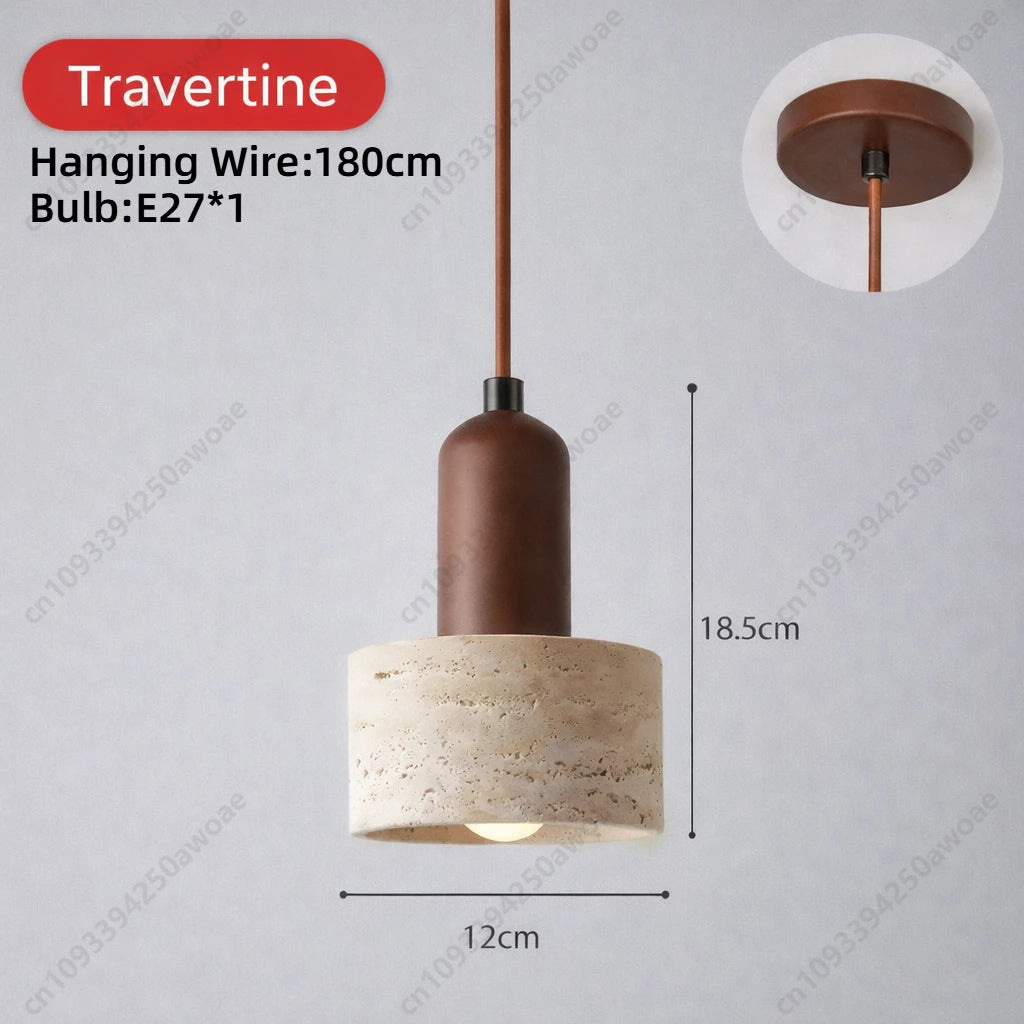 Modern Natural Stone Pendant Light, Travertine/Marble/Terrazzo/Calacatta Stone Hanging Lamp for Kitchen Island Bedroom Bedside