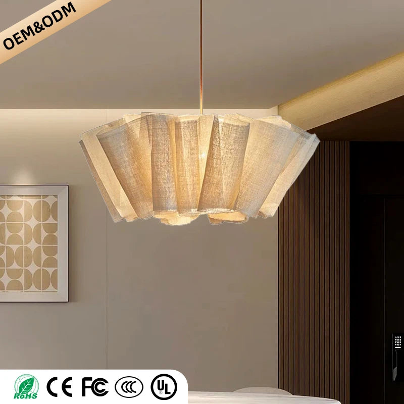 Wabi Sabi Chandelier Handmade Fabric LED Pendant Lights Vintage Living Room Study Clothes Shop Restaurant Designer Hanging Light Brielle & Oak