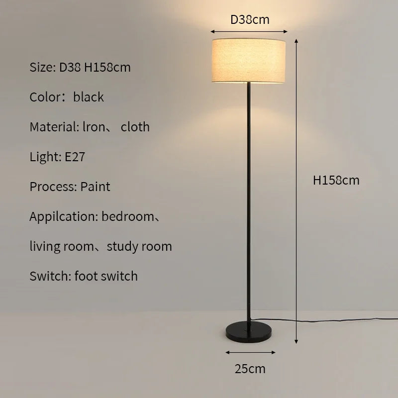 Modern Nordic LED Floor Lamp with Fabric Shade | 3 Color Dimmable Standing Light for Living Room & Bedroom
