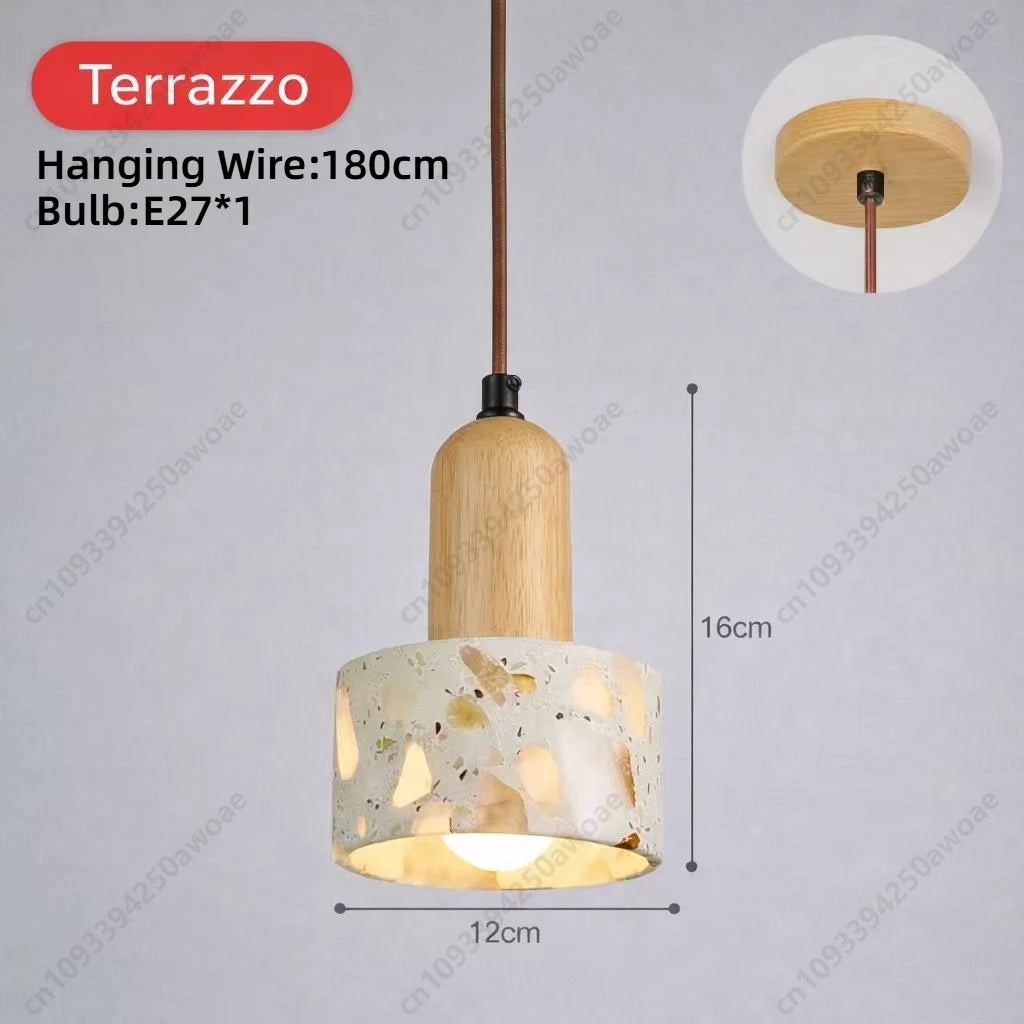 Modern Natural Stone Pendant Light, Travertine/Marble/Terrazzo/Calacatta Stone Hanging Lamp for Kitchen Island Bedroom Bedside