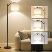 Modern Arc Floor Lamp with Adjustable Linen Shade | 3 Color Dimmable LED Standing Light for Living Room Bedroom & Office Decor