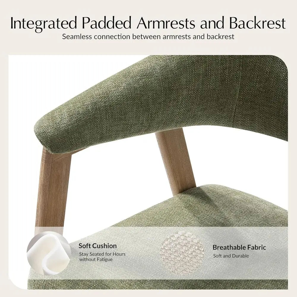 Green Wooden Upholstered Dining Chairs Set of 2 with Armrests, Curved Backrests, and Wood Legs for Kitchen, Living Room Accents Brielle & Oak
