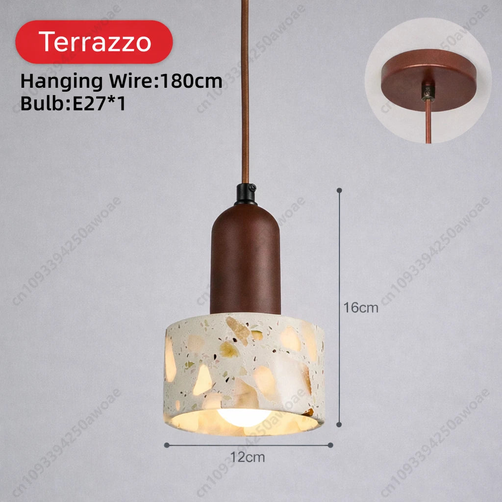Modern Natural Stone Pendant Light, Travertine/Marble/Terrazzo/Calacatta Stone Hanging Lamp for Kitchen Island Bedroom Bedside