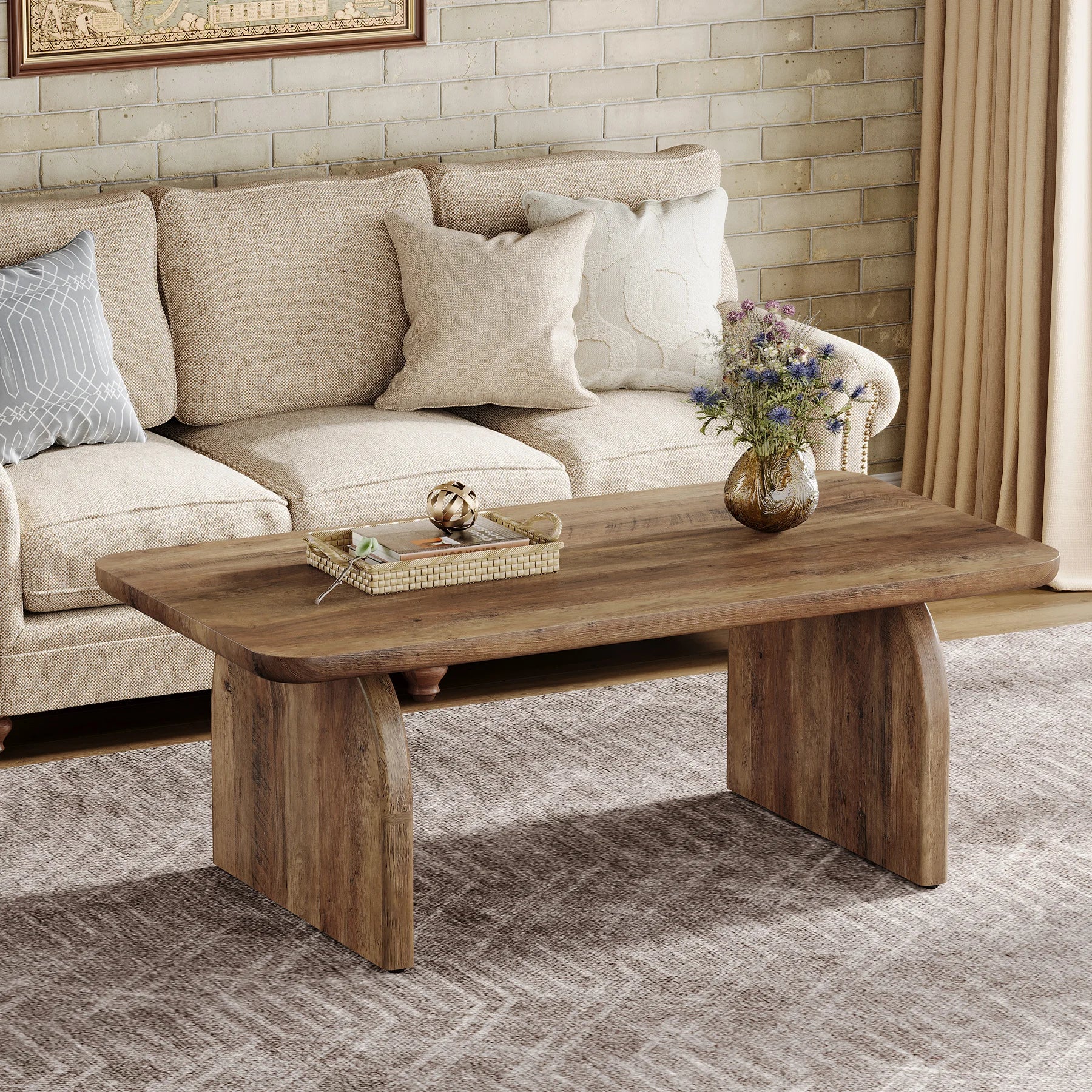 Tribesigns Farmhouse Rectangular Coffee Table, 47.24-Inch Engineered Wood Center Cocktail Tea Table with Sturdy Base Brielle & Oak