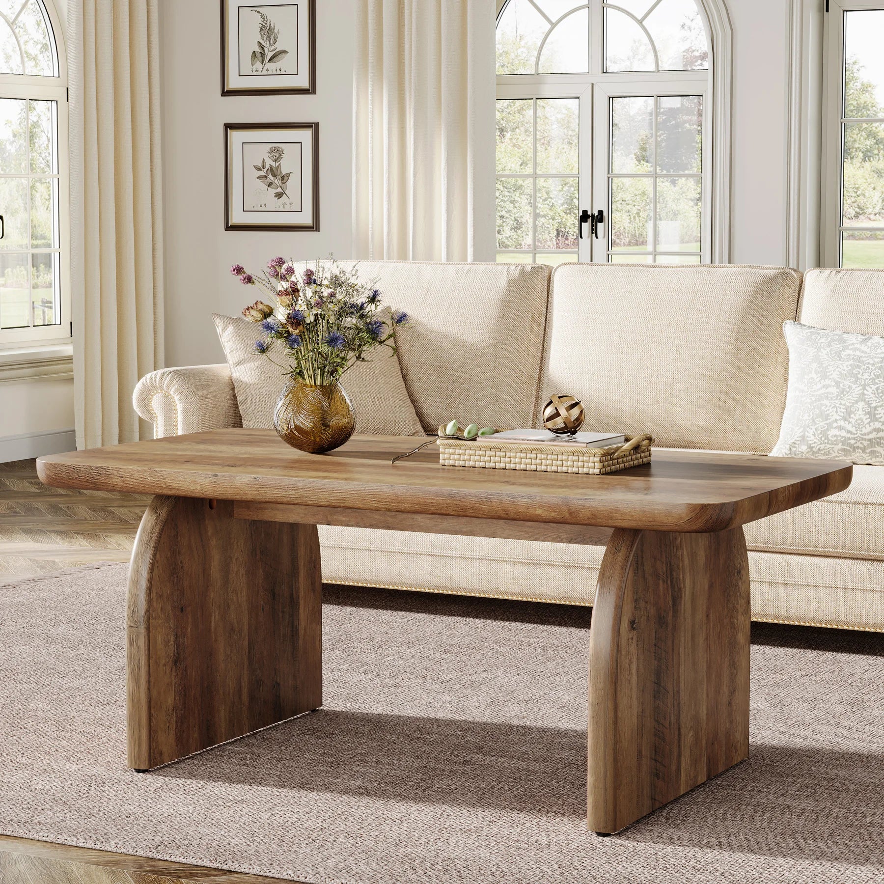 Tribesigns Farmhouse Rectangular Coffee Table, 47.24-Inch Engineered Wood Center Cocktail Tea Table with Sturdy Base Brielle & Oak
