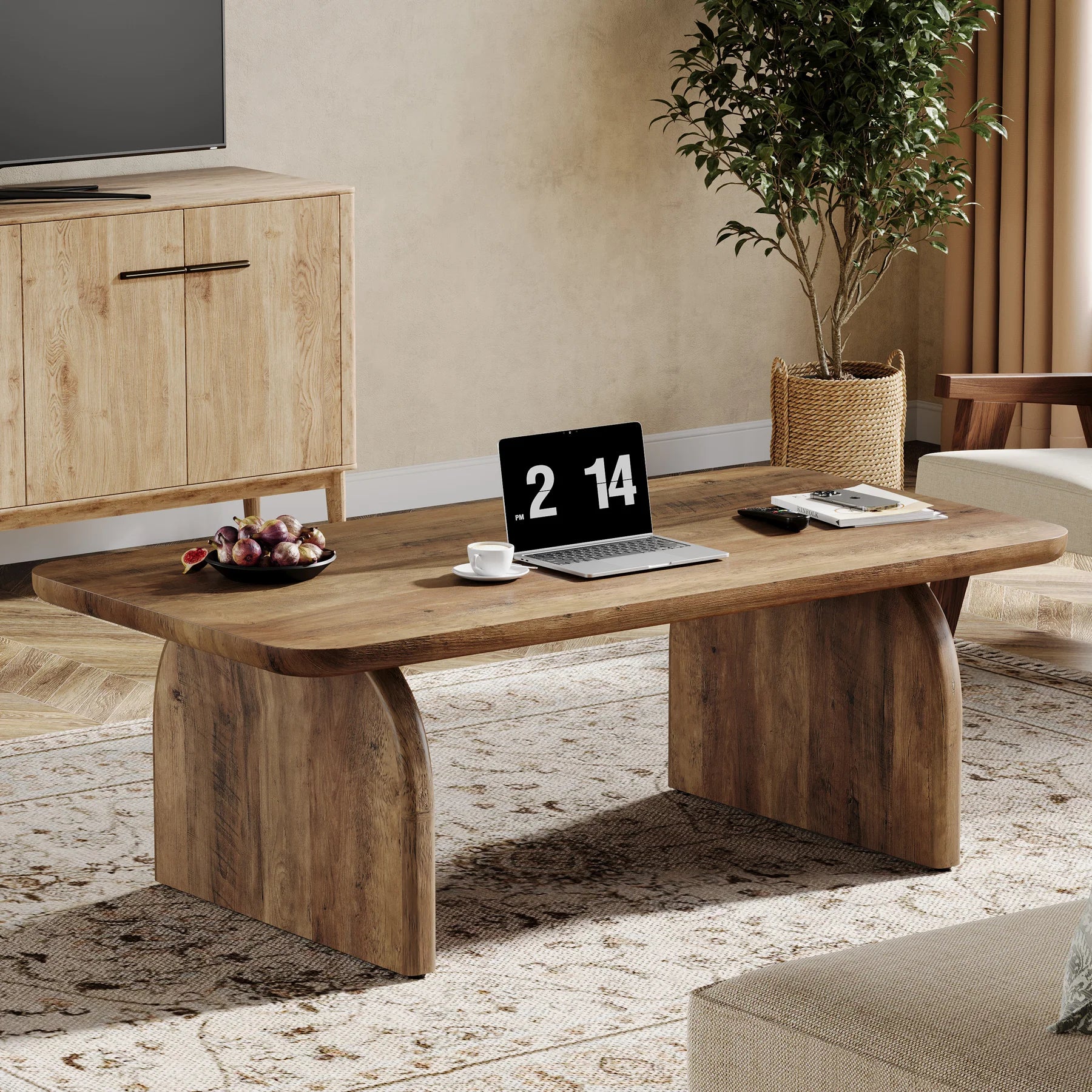 Tribesigns Farmhouse Rectangular Coffee Table, 47.24-Inch Engineered Wood Center Cocktail Tea Table with Sturdy Base Brielle & Oak
