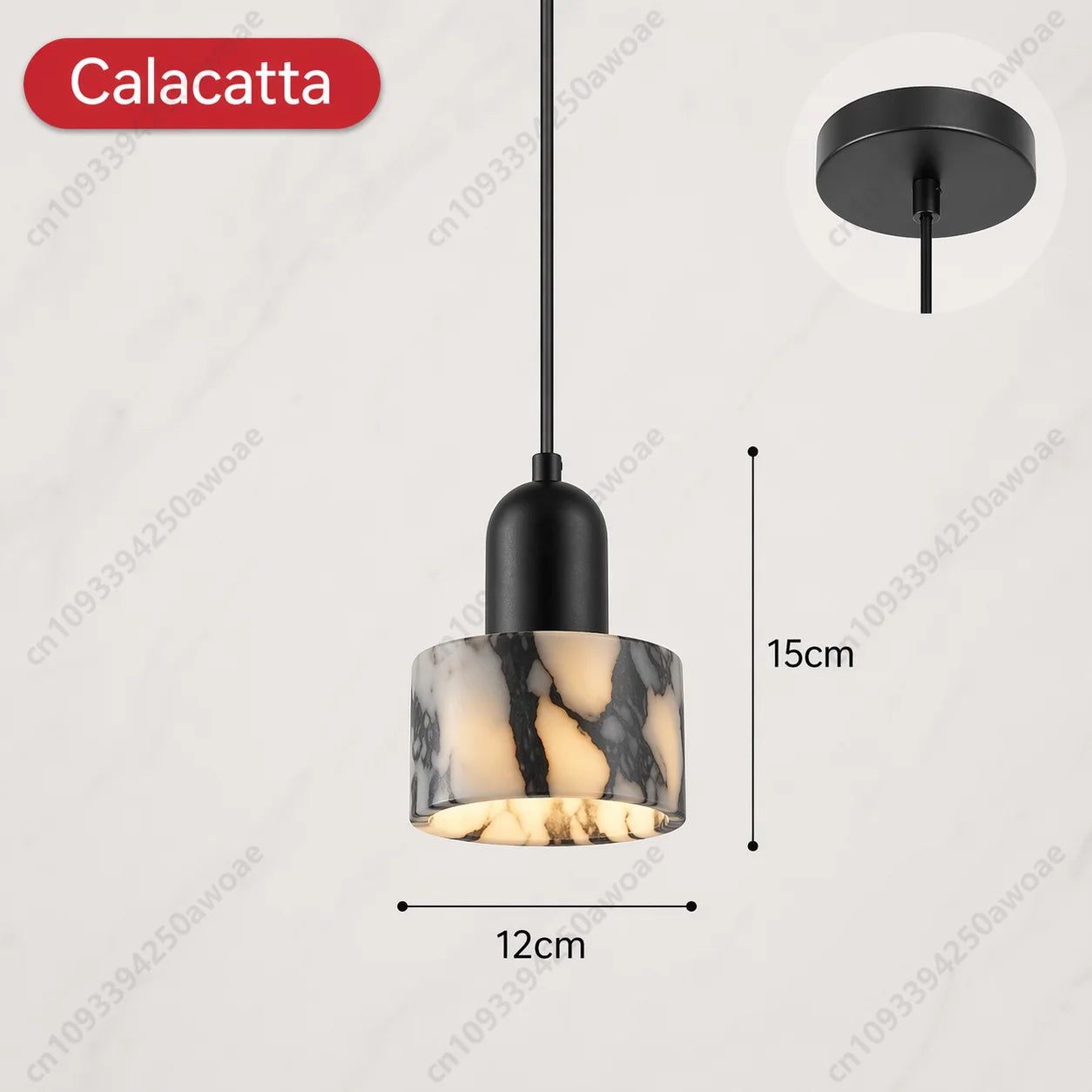 Modern Natural Stone Pendant Light, Travertine/Marble/Terrazzo/Calacatta Stone Hanging Lamp for Kitchen Island Bedroom Bedside