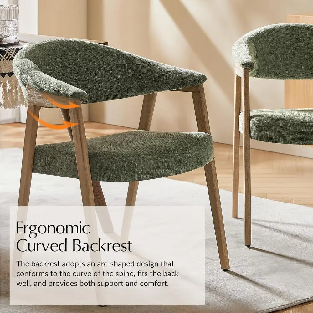 Green Wooden Upholstered Dining Chairs Set of 2 with Armrests, Curved Backrests, and Wood Legs for Kitchen, Living Room Accents Brielle & Oak