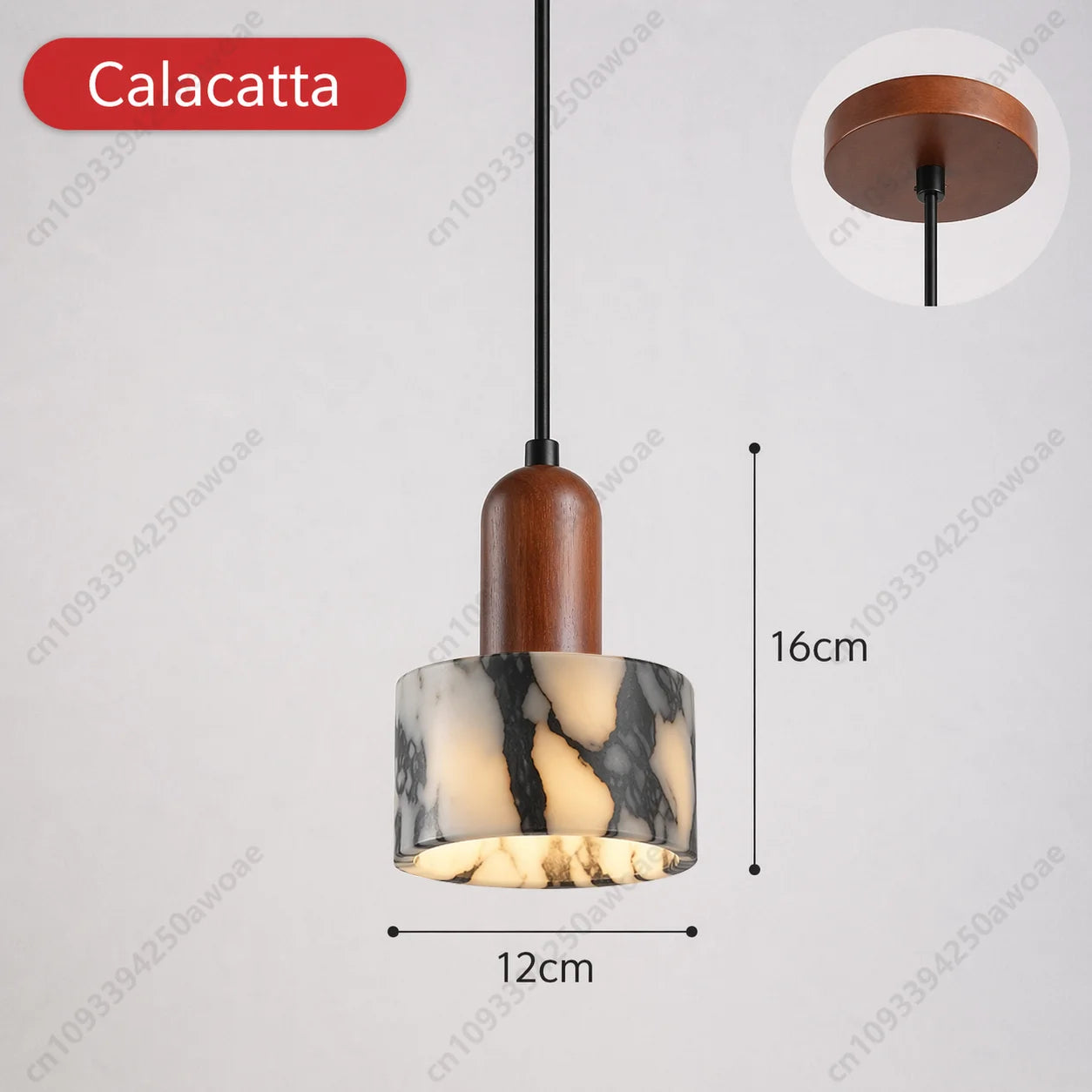 Modern Natural Stone Pendant Light, Travertine/Marble/Terrazzo/Calacatta Stone Hanging Lamp for Kitchen Island Bedroom Bedside