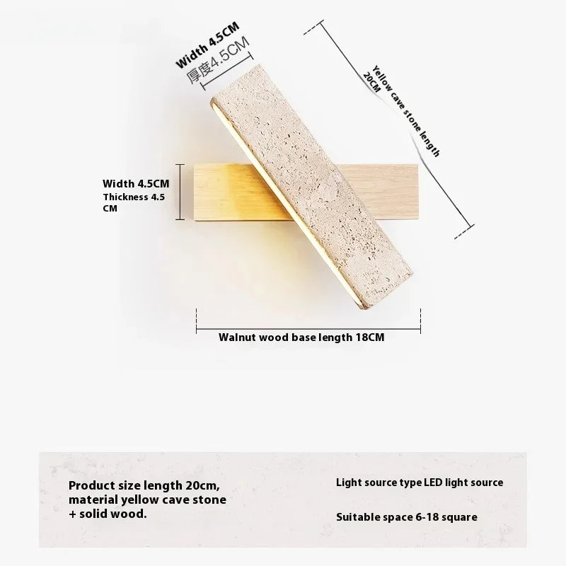 Wabi-Sabi Yellow Travertine Stone Wall Light Rotable With Pull Chain Switch LED Wood Decor Stone Lamp for Bedside Corridor Foyer