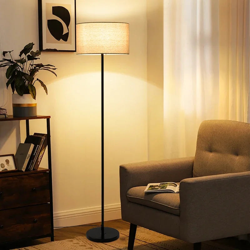 Modern Nordic LED Floor Lamp with Fabric Shade | 3 Color Dimmable Standing Light for Living Room & Bedroom
