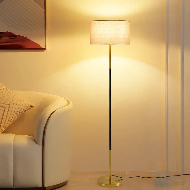 Modern Nordic LED Floor Lamp with Fabric Shade | 3 Color Dimmable Standing Light for Living Room & Bedroom