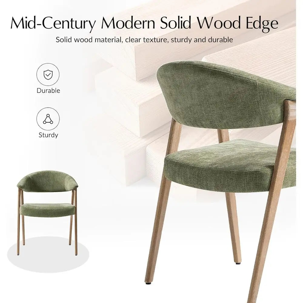 Green Wooden Upholstered Dining Chairs Set of 2 with Armrests, Curved Backrests, and Wood Legs for Kitchen, Living Room Accents Brielle & Oak