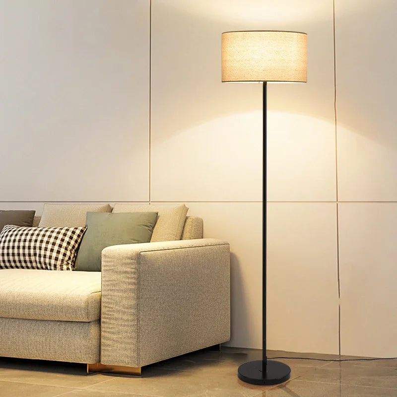 Modern Nordic LED Floor Lamp with Fabric Shade | 3 Color Dimmable Standing Light for Living Room & Bedroom
