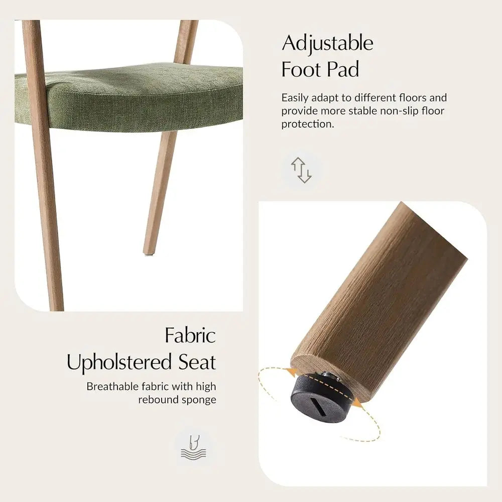 Green Wooden Upholstered Dining Chairs Set of 2 with Armrests, Curved Backrests, and Wood Legs for Kitchen, Living Room Accents Brielle & Oak