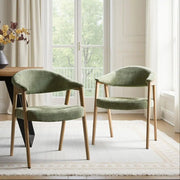 Green Wooden Upholstered Dining Chairs Set of 2 with Armrests, Curved Backrests, and Wood Legs for Kitchen, Living Room Accents Brielle & Oak