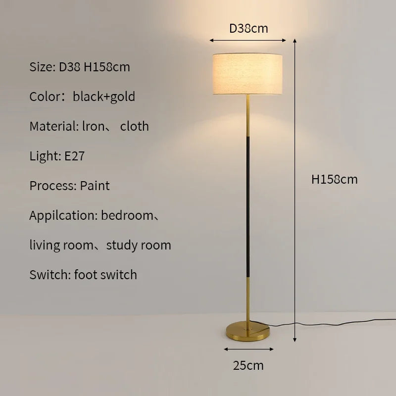 Modern Nordic LED Floor Lamp with Fabric Shade | 3 Color Dimmable Standing Light for Living Room & Bedroom