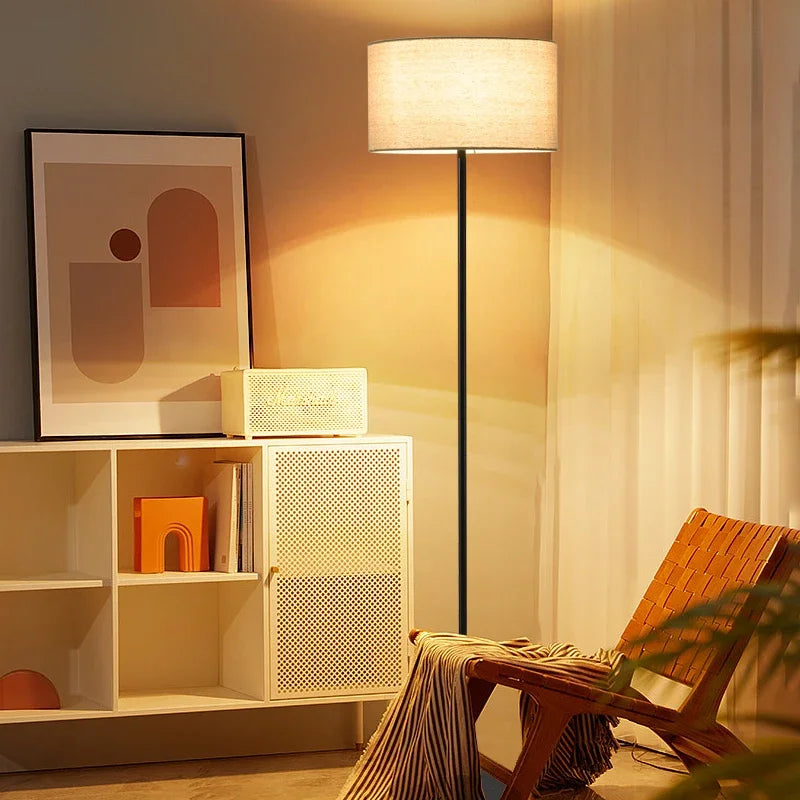 Modern Nordic LED Floor Lamp with Fabric Shade | 3 Color Dimmable Standing Light for Living Room & Bedroom