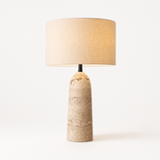 Travertine Table Lamp with Fabric Shade for Bedroom & Living Room